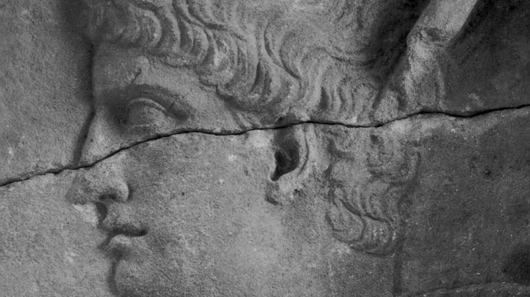 Close up of face relief from the Puteoli Marble Block..